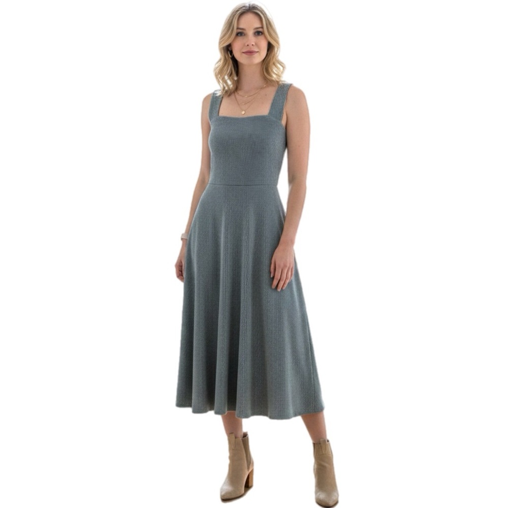 Nine Britton Stitch Fix Sleeveless Square Neck Ribbed Midi Dress Blue Sz Medium - Picture 2 of 12